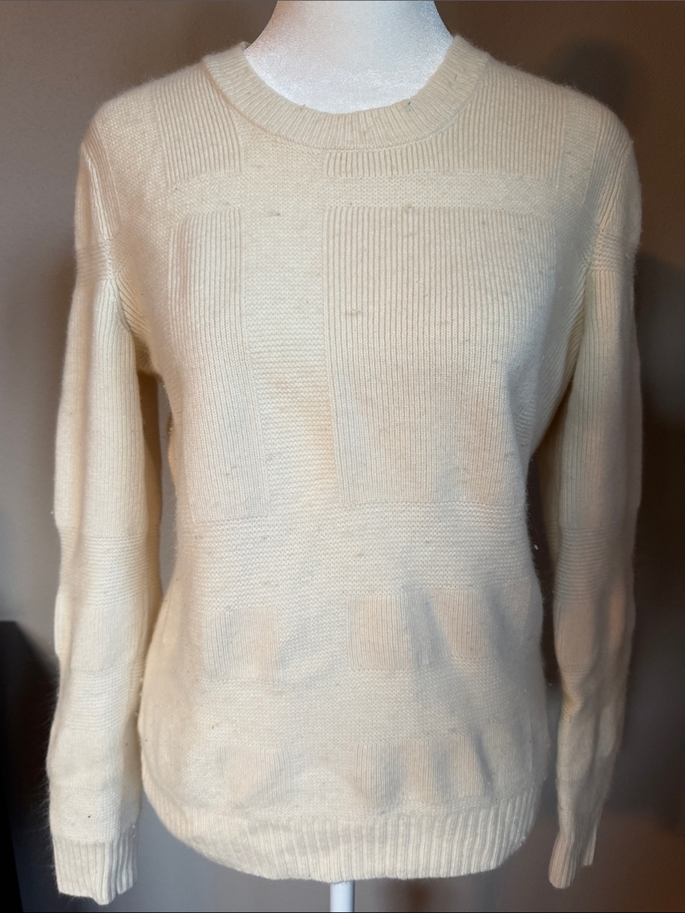 Burberry Cream Textured Crewneck Sweater